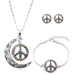 Floral Peace Sign Necklace Bracelet Earring Set