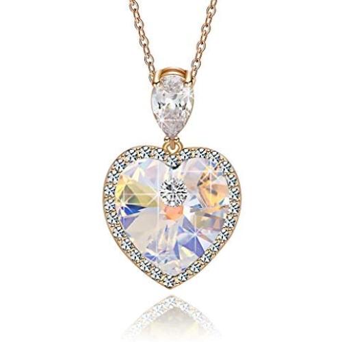 EVEVIC Swarovski Crystal Heart Pendant Necklaces for Women 14K Gold Plated Dainty Necklace Jewelry