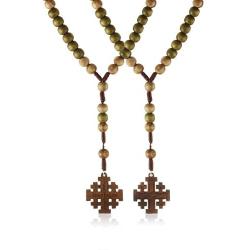 COTTVOTT Wood Rosary Beads Necklace Catholic Saint Benedict Medal Cross Pendant Necklace Prayer Gift