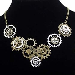 RechicGu Style A Watch Clock Clockwork Hand Gear Cog Steampunk Necklace Vintage Gold and Silver