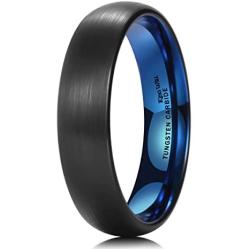 King Will Duo Unisex 5mm 6mm 7mm 8mm Classic Black Rose Gold/Blue Domed Tungsten Carbide Wedding Band Ring Comfort Fit