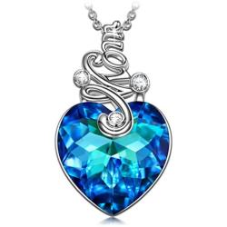 PAULINE&MORGEN ✦ Stay for Love ✦ Valentines Day Necklace Gifts for Her Love Heart Shaped Necklace for Women Girls with Bermuda Blue Crystal from Swarovski Heart of Ocean Jewelry