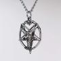 Real Metal Baphomet Satanic Goat Head Inverted Pentagram Silver Finish One Inch Pendant Necklace
