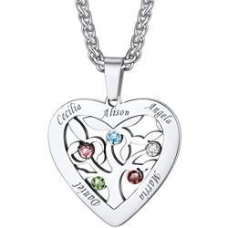 U7 Mother Necklace Personalized Engrave Name Jewelry|2/3/4/5/6/7 Children Friend Family Names Necklace with Birthstone for Women Girls,Pendant for Mom Grandma,Wife