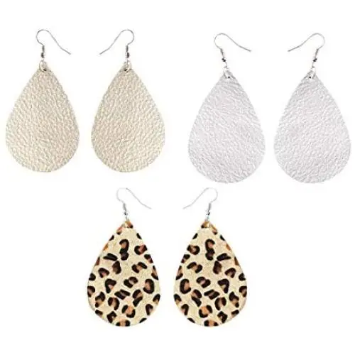 Delicate 3 Pairs Leaf Teardrop Earring Genuine Gold Silver Leather Leopard Print Lightweight Dangle Earrings Women Jewelry Set Delicate 3 Pairs Leaf Teardrop Earring Genuine Gold Silver Leather Leopard Print Lightweight Dangle Earrings Women Jewelry Set