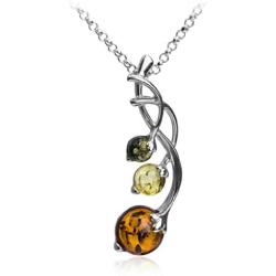 Sterling Silver Multicolor Natural Amber Pendant Necklace Chain 18 Inches