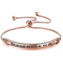 AKTAP She Believed She Could So She Did Adjustable Link Bracelet Inspirational Gift for Women Girls