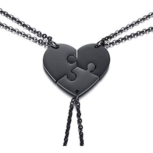 VNOX 2/3/4/5 Piece Heart Puzzle Piece Necklace Keychian Set Delicate BBF Friendship Necklace for 2/3/4/5/6,Birthday Bridesmaid Gift