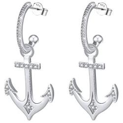 SILVER MOUNTAIN 925 Sterling Silver Cubic Zirconia Anchor Dangle Earrings for Women Girls