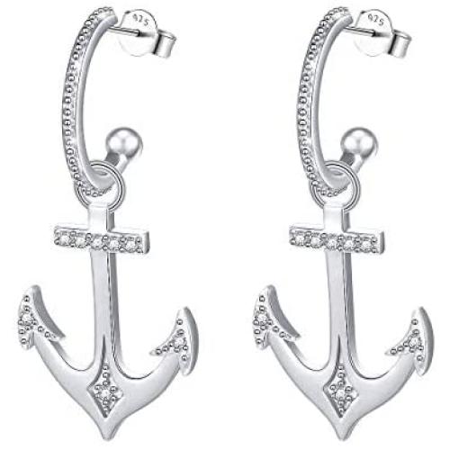 SILVER MOUNTAIN 925 Sterling Silver Cubic Zirconia Anchor Dangle Earrings for Women Girls