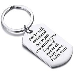 CENWA Bible Verse Keychain for He Will Command His Angels Concerning You to Guard You in All Your Ways Religious Jewelry Christian Gift Psalm 91:11 Gift