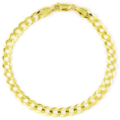 Nuragold 10k Yellow Gold 6mm Solid Cuban Curb Link Chain Bracelet, Mens Womens Lobster Lock 8'' 8.5'' 9''