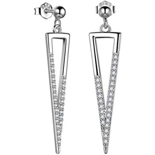 Besilver Valentine Gift Triangle Necklace Earrings Set Women Men 925 Sterling Silver 18K Gold Filled Cubic Zirconia Triangle Jewish Chai Necklace Jewelry Gift