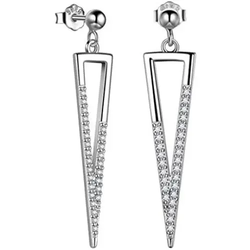 Besilver Valentine Gift Triangle Necklace Earrings Set Women Men 925 Sterling Silver 18K Gold Filled Cubic Zirconia Triangle Jewish Chai Necklace Jewelry Gift