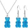 Twinkling Gummy Bear Earrings Necklace Set Multicolor Cartoon Resin Bears Bib Tassel Pendant Necklace Jewelry for Women Girls
