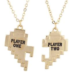 Lux Accessories Player 1 2 Gamer BFF Broken Heart Necklace Set 2