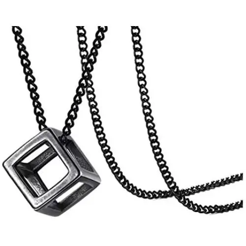 Xusamss Fashion Titanium Steel Hollow Cubic Pendant Necklace,22'' Link Chain