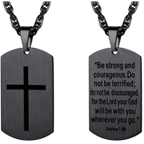 PROSTEEL Stainless Steel Cross Jewelry, Mens Womens Jewelry, Dog Tags Pendant, Military Tag with Words, Inspirational Necklace