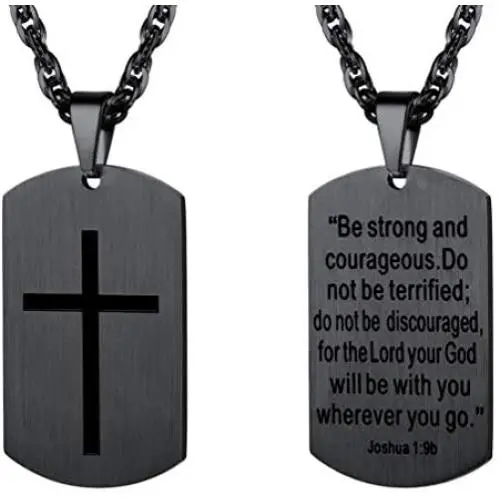 PROSTEEL Stainless Steel Cross Jewelry, Mens Womens Jewelry, Dog Tags Pendant, Military Tag with Words, Inspirational Necklace