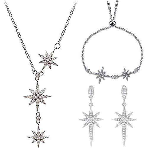 ALAIX Womens Necklace Sets Silver Gold Chain Necklaces with Long Shiny Bling Sparkle Pendant Adjuatable Sweater Necklace for Women and Girls