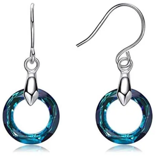 SNOWH Earrings for Women - Dangle Earrings Sterling Silver Hoop Earring with Swarovski Crystals SNOWH Earrings for Women - Dangle Earrings Sterling Silver Hoop Earring with Swarovski Crystals