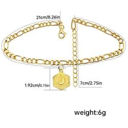 Womens Initial Ankle Bracelets Letter Anklet,18K Gold Plated Figaro Chunky Chain Anklet Adjustable Beach Foot Ankle Summer Jewelry for Teens Girls Friend