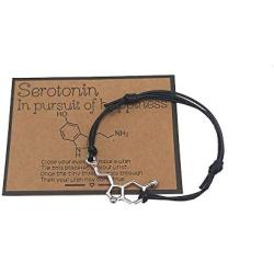 Serotonin Wish Bracelet, Be Happy, in Pursuit of Happiness, Strong, Mental Health, Depression, Chemistry, Awareness, Wish String (Black)