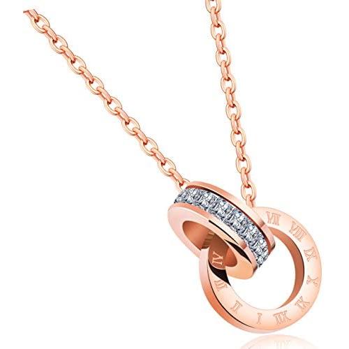 Showfay Necklace for Women, Roman Numeral Circle Necklace Suitable for Daily Life, at Work, or Party, Retro Women Necklace with Cubic Zirconia for Valentine’s Day/Holiday/Festival Gift
