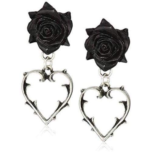 Alchemy Gothic Wounded Love Black Rose & Thorned Heart Earrings