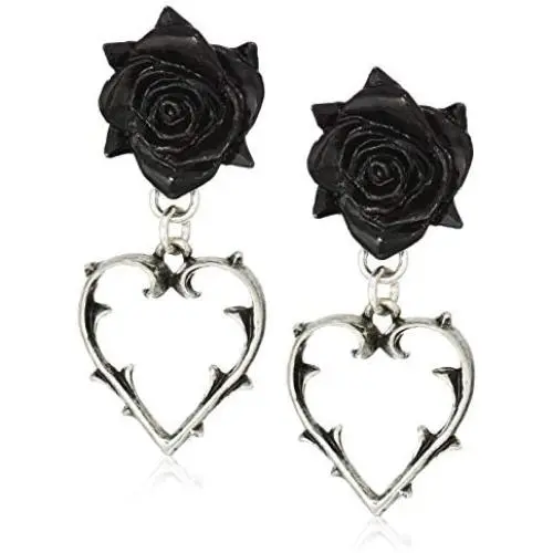 Alchemy Gothic Wounded Love Black Rose & Thorned Heart Earrings Alchemy Gothic Wounded Love Black Rose & Thorned Heart Earrings