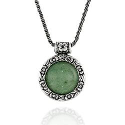 Stera Jewelry Antique Style Floral Design Round Gemstone Pendant Sterling Silver Necklace, 20 Inches