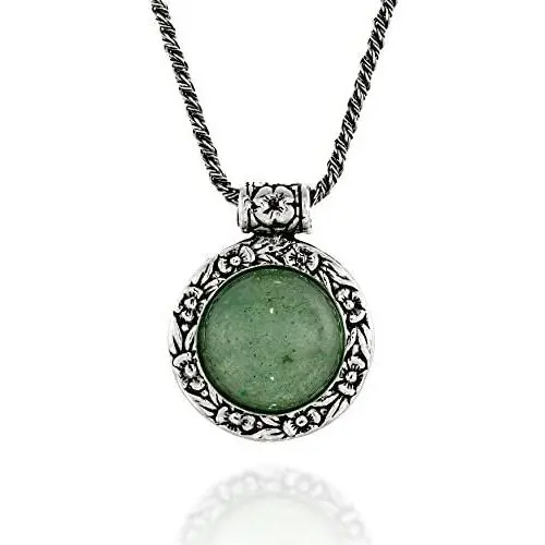 Stera Jewelry Antique Style Floral Design Round Gemstone Pendant Sterling Silver Necklace, 20 Inches Stera Jewelry Antique Style Floral Design Round Gemstone Pendant Sterling Silver Necklace, 20 Inches