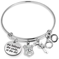 G-Ahora Police Keychain She Believed She Could for Police Officers Police Academy Graduation Gifts Handcuffs Handgun Charm Achievement Gift Deputy Sheriff Gift (she Believe Police KR)