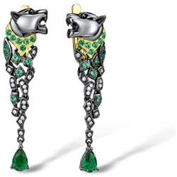 Santuzza Panther Drop Earrings 925 Sterling Silver Black Plating Green Spinel Leopard Jewelry for Women