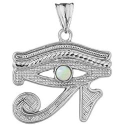 Unique Sterling Silver Egyptian White Eye of Horus Pendant Necklace