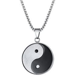 VNOX Chinese Philosophy Taoist Symbol Yin-Yang Taichi Yoga Stainless Steel Rhinestone Pendant Necklace