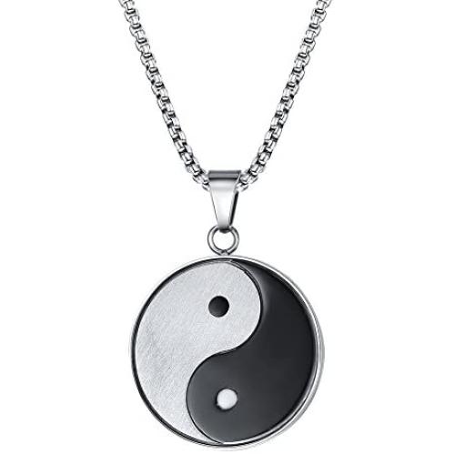VNOX Chinese Philosophy Taoist Symbol Yin-Yang Taichi Yoga Stainless Steel Rhinestone Pendant Necklace