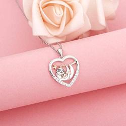 925 Sterling Silver Sloth Bear Pendant Necklace Heart Animal Love ''Slow Down Be Happy'' Mother Daughter Jewelry Gift for Women