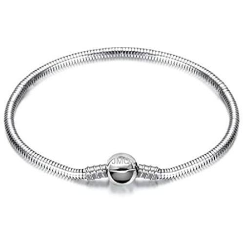 JMQJewelry Lucky Beads Women Girls European Jewelry Circle Charms for Bracelet Stainless Steel Snake Chain 14.5 16.5 18.5 20.5 cm