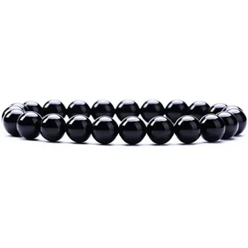 Natural Gemstone Semi Precious Round Beads Bracelet 8mm Handmade Stretch Bracelet Unisex Jewelry (AAA Black Agate) Natural Gemstone Semi Precious Round Beads Bracelet 8mm Handmade Stretch Bracelet Unisex Jewelry (AAA Black Agate)