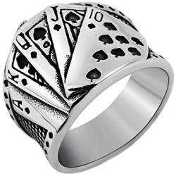 HZMAN Mens Vintage Poker Games Casino Cocktail Party Stainless Steel Biker Spade Ring