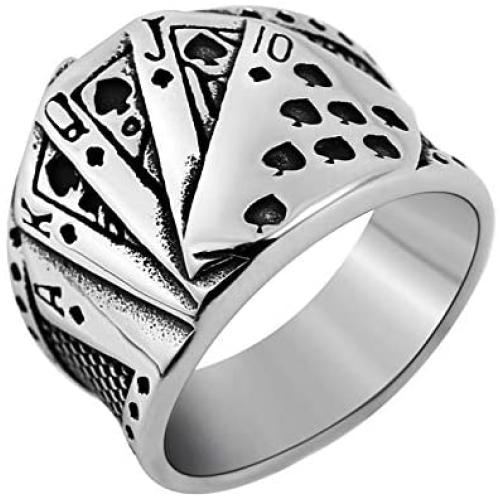 HZMAN Mens Vintage Poker Games Casino Cocktail Party Stainless Steel Biker Spade Ring