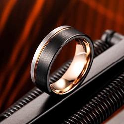 MISTERINGS Basic 8mm Tungsten Carbide Wedding Rings for Men Black Matte Finish Beveled Edge Comfort Fit Band