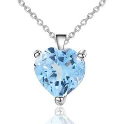 Qitian Jewelry Sky Blue Topaz Necklace - 925 Sterling Silver 1.47 CT Heart Necklace March Birthstone Necklace Pendant Birthday Anniversary Christmas Jewelry Gift for Women Girls