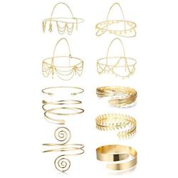 LOLIAS 10Pcs Gold Head Chain and Arm Cuff Upper Arm Band Cuff Bracelet Set for Women Bridal Bohemian Gypsy Headpiece Halloween Jewelry Simple Adjustable Armband Gold Chain Headband Set