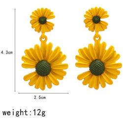 Boho Flower Stud Earrings for Women Girls Flower Shaped Daisy Earrings with Gold Bud Double Metal Flower Dangle Drop Post Earrings 4 pcs