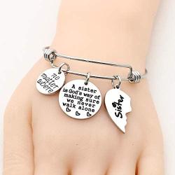 No Matter Where Sister Bracelets 2 Pcs Broken Heart Round Charm Bangles for Sister Daughter