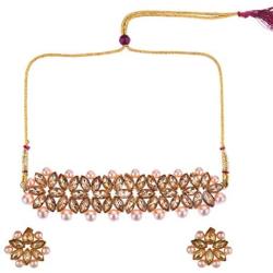Efulgenz Crystal Kundan Pearl Rhinestone Indian Boho Floral Choker Neckalce Earrings Wedding Bridal Jewelry Set (Yellow)