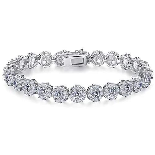 SHKA Gold Plated Tennis Bracelet with Sparkling White Cubic Zirconia Stone for Women Girls, Gifts for Graduation