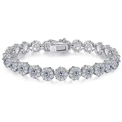 SHKA Gold Plated Tennis Bracelet with Sparkling White Cubic Zirconia Stone for Women Girls, Gifts for Graduation SHKA Gold Plated Tennis Bracelet with Sparkling White Cubic Zirconia Stone for Women Girls, Gifts for Graduation